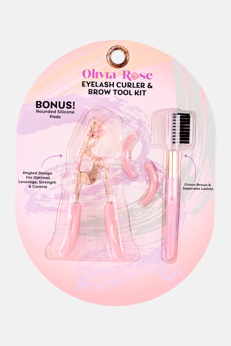 Olivia Rose 2 Pieces Stainless Steel Eyelash Curler And Brow Tool Kit, Pink - Image 1