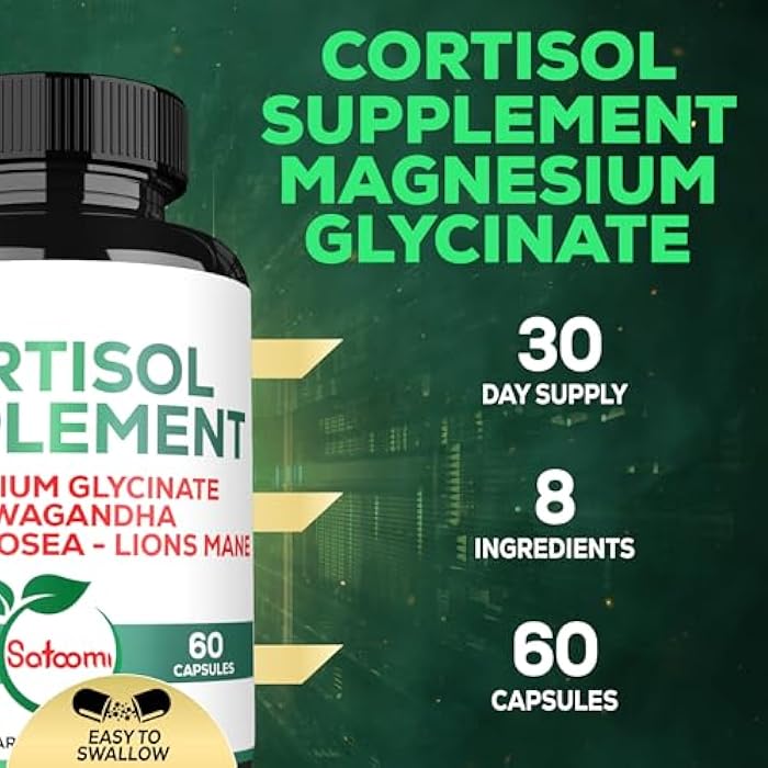 Satoomi 8in1 Cortisol Manager with Magnesium Glycinate, Ashwagandha, Rhodiola Rosea, Lions Mane & More - Cortisol Reducer Supplement Men & Women - 60 Capsules - Image 3