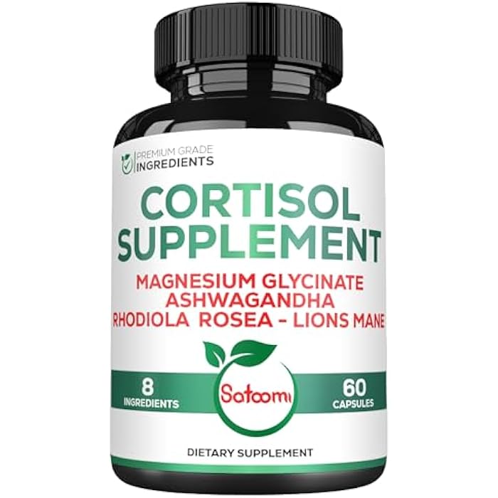 Satoomi 8in1 Cortisol Manager with Magnesium Glycinate, Ashwagandha, Rhodiola Rosea, Lions Mane & More - Cortisol Reducer Supplement Men & Women - 60 Capsules - Image 1