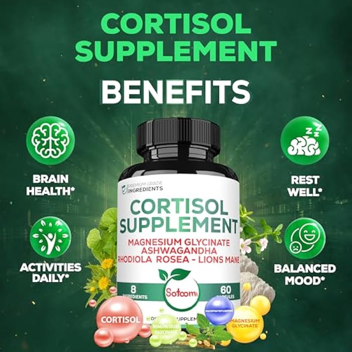 Satoomi 8in1 Cortisol Manager with Magnesium Glycinate, Ashwagandha, Rhodiola Rosea, Lions Mane & More - Cortisol Reducer Supplement Men & Women - 60 Capsules - Image 5