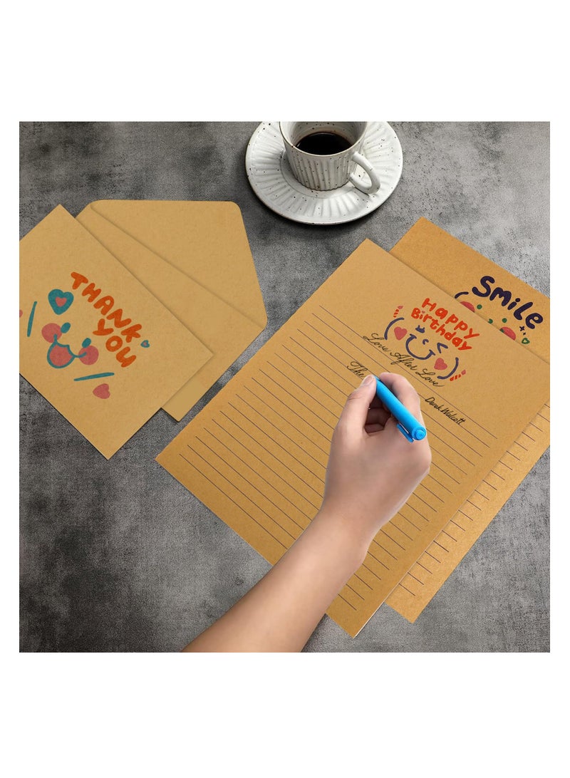 SYOSI 48Pcs Writing Letters Kawaii Emoticons Stationery Paper and Envelopes Set with 32Pcs Letter Paper 16Pcs Envelopes Vintage Stationery Paper Lined for Office School Supplies - Image 2