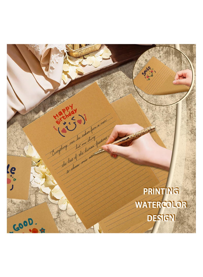 SYOSI 48Pcs Writing Letters Kawaii Emoticons Stationery Paper and Envelopes Set with 32Pcs Letter Paper 16Pcs Envelopes Vintage Stationery Paper Lined for Office School Supplies - Image 4