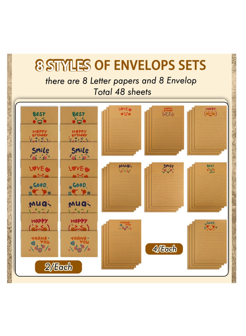 SYOSI 48Pcs Writing Letters Kawaii Emoticons Stationery Paper and Envelopes Set with 32Pcs Letter Paper 16Pcs Envelopes Vintage Stationery Paper Lined for Office School Supplies - Image 5