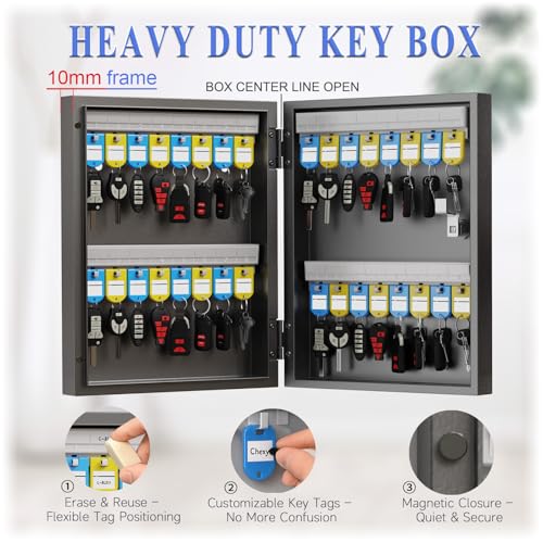 DiDiHere 32 Key Cabinet Organizer, Key Lock Box, Key Safe Security Storage Lockbox Holder for Valets, Hotels, Car and House Keys, Key Keeper Box – Black - Image 3