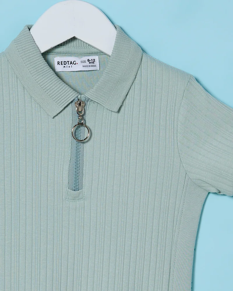 Redtag Infant Boys Blue Drop Rib Short Sleeve Polo Shirt