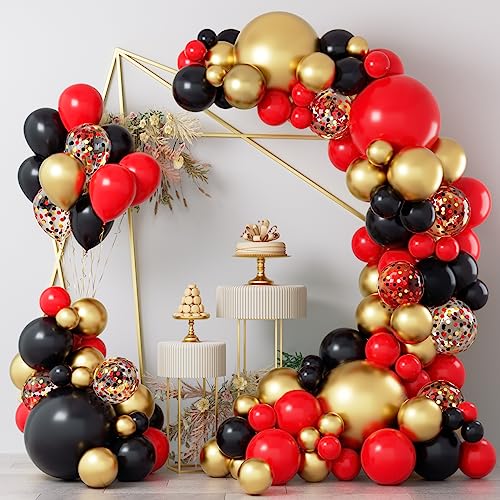 COKAOBE Red Black and Gold Balloons Garland Kit 124pcs Red Black Metallic Gold Confetti Balloon Arch Kit for Wedding Birthday Graduation Baby Shower Celebrations Anniversary Party Decorations - Image 1