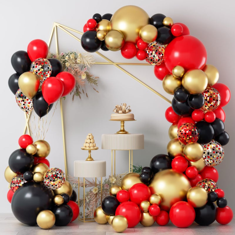 COKAOBE Red Black and Gold Balloons Garland Kit 124pcs Red Black Metallic Gold Confetti Balloon Arch Kit for Wedding Birthday Graduation Baby Shower Celebrations Anniversary Party Decorations - Image 2
