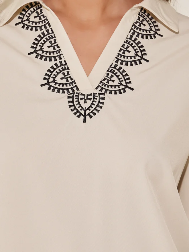 Take Two Take Two Embroidered Detail Collared Top and Pants Co-Ords