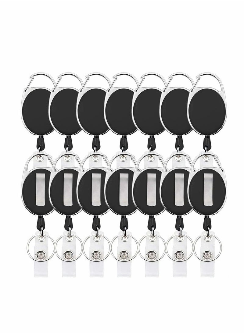 Excefore Retractable Metal Oval Telescopic Keychain, ID Badge Holders, Carabiner Badge Reel With Belt Clip, Key Ring, Badge Buckle, For Key Card Work Badge (14 Pack, Black)  - Image 1