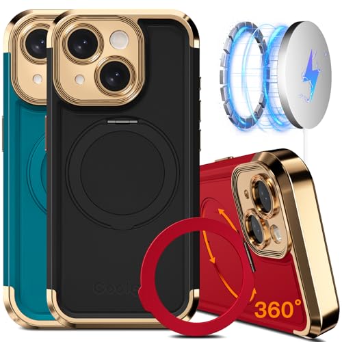 COOLQO for iPhone 13 Case 61 Upgraded 360 Spin Magnetic Stand Compatible with MagsafeMilitary Protection Plating Matte ScratchResistant Back Protective Shockproof Phone Case Black Gold - Image 1