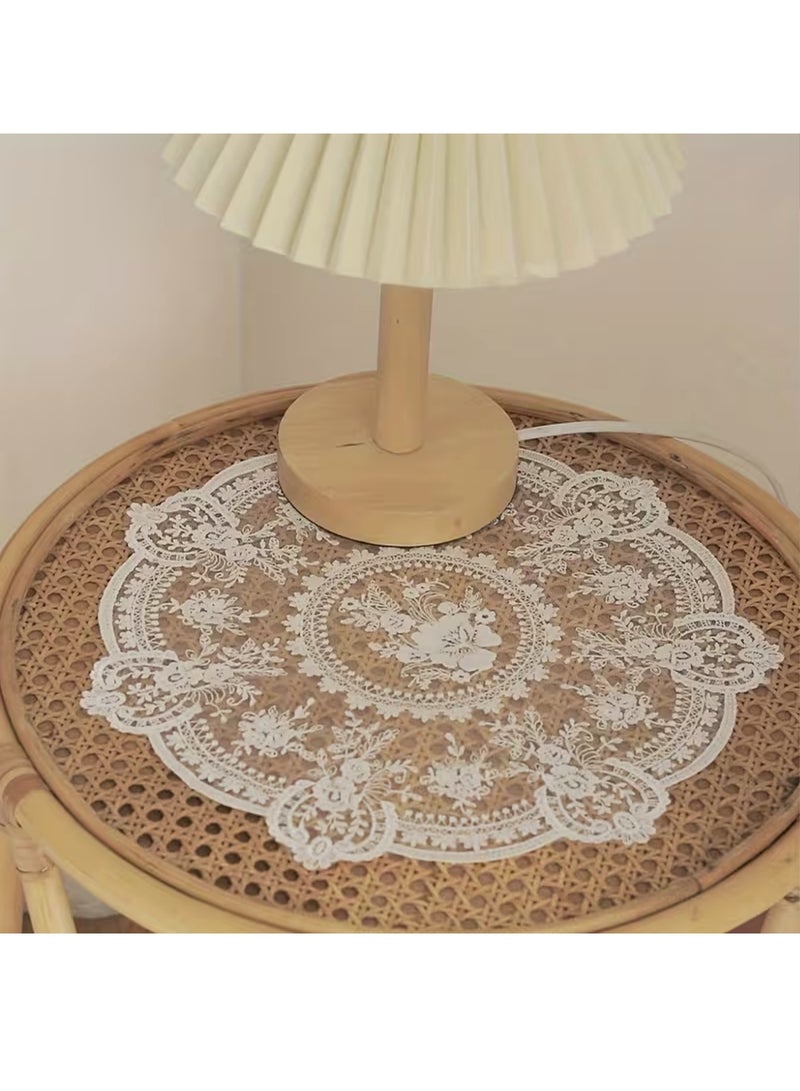 YALONG 2 Pack Retro French Style Lace Placemats, Dollies for Tables, Elegant Vintage Round Crochet Doilies Lace Placemats Knitted Tablecloth, Fashionable Embroidered Cup Mat Vase Mat, for Home Decor/Table Decor/Wedding/Party 34x34 Cm, Beige - Image 5