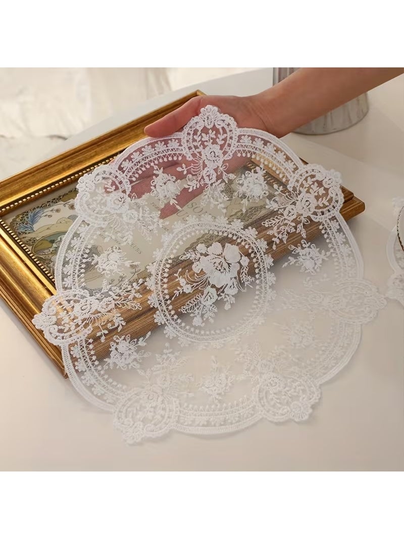 YALONG 2 Pack Retro French Style Lace Placemats, Dollies for Tables, Elegant Vintage Round Crochet Doilies Lace Placemats Knitted Tablecloth, Fashionable Embroidered Cup Mat Vase Mat, for Home Decor/Table Decor/Wedding/Party 34x34 Cm, Beige - Image 4