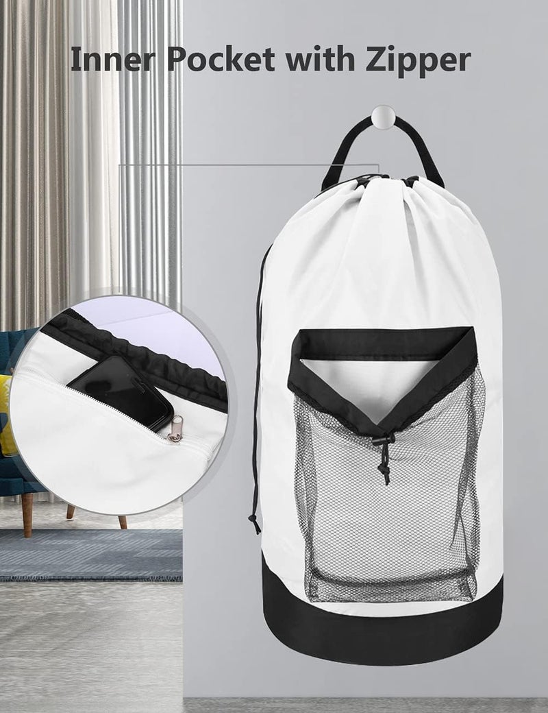 Dalykate Backpack Laundry Bag, Laundry Backpack with Shoulder Straps and Mesh Pocket Durable Nylon Clothes Hamper Bag with Drawstring Closure for College, Travel, Laundromat, Apartment - Image 4