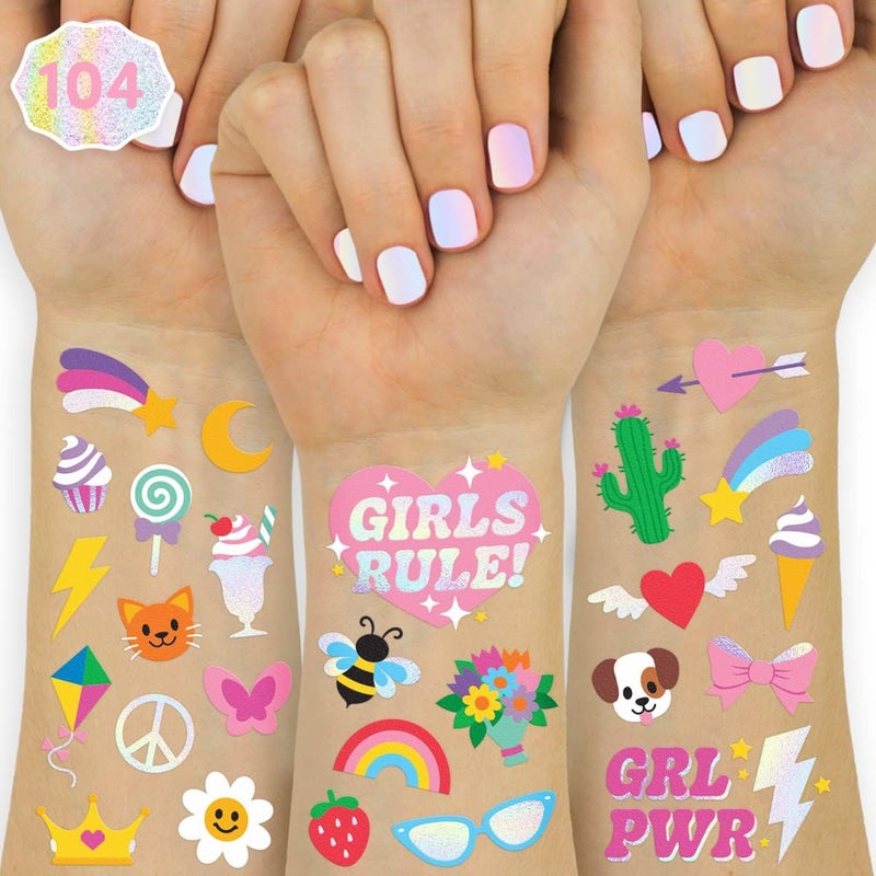 xo, Fetti xo, Fetti 104 Kids Temporary Tattoos | Birthday Girl Party Favors, DIY Home Activity, Gift, Cute Temp Tats, Princess, Girl Power, Flower, Rainbow