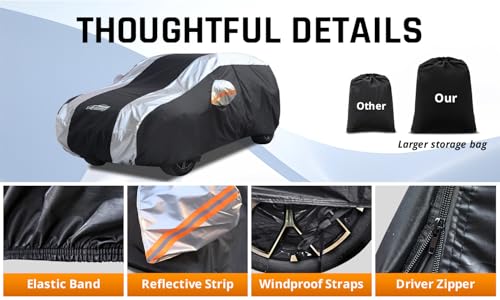 AltoCover SUV Car Cover Waterproof All Weather Protection with Silver Stripe Design,Universal Fit Toyota RAV4, Honda CRV, Tesla Model Y, Audi Q5, Nissan Rogue, Mazda CX-5, Kia Sorento,Hyundai Sante Fe - Image 4