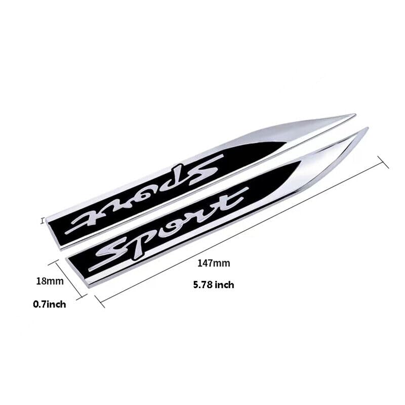 AutoBizarre 3D Raised Set of 2 Side Fender Blade Knife Shape Metal Monogram Emblem Badge Decal Sticker for All Cars & Bikes (Silver Black Sport) - Image 3