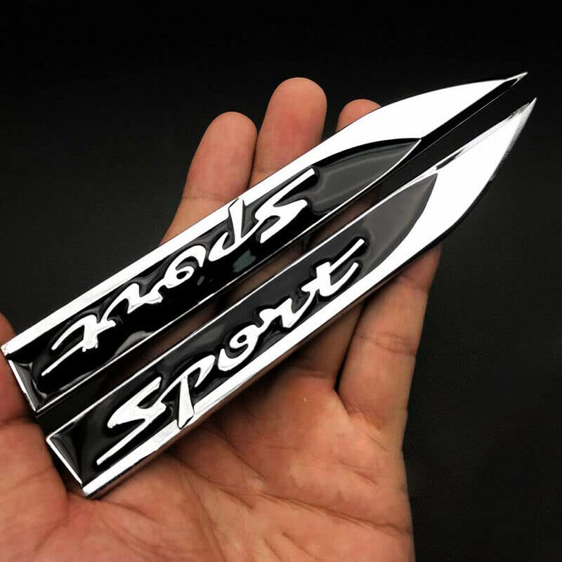 AutoBizarre 3D Raised Set of 2 Side Fender Blade Knife Shape Metal Monogram Emblem Badge Decal Sticker for All Cars & Bikes (Silver Black Sport) - Image 2