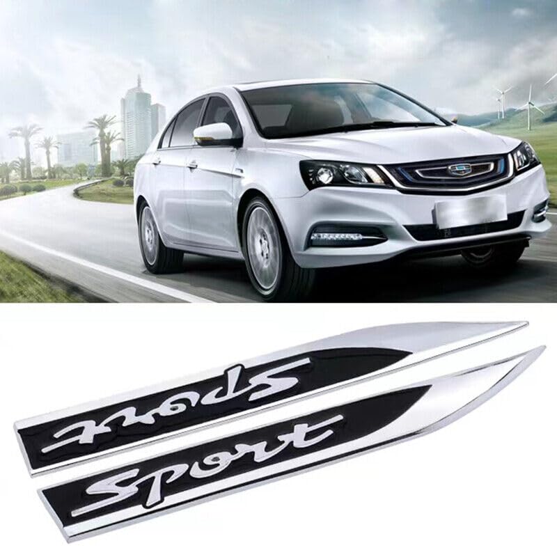 AutoBizarre 3D Raised Set of 2 Side Fender Blade Knife Shape Metal Monogram Emblem Badge Decal Sticker for All Cars & Bikes (Silver Black Sport) - Image 1