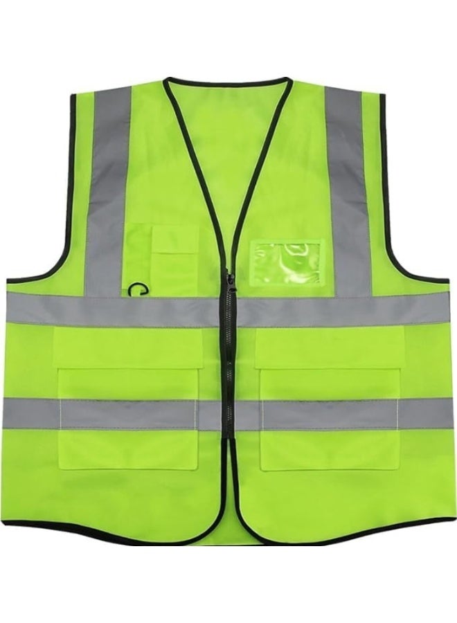 TEAKWOOD High Visibility Reflective Safety Vest Work Waistcoat, Reflective Tape strips Road Costruction Green Color Safety Use Vests(XL) - Image 1
