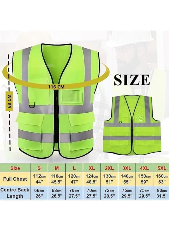 TEAKWOOD High Visibility Reflective Safety Vest Work Waistcoat, Reflective Tape strips Road Costruction Green Color Safety Use Vests(XL) - Image 3