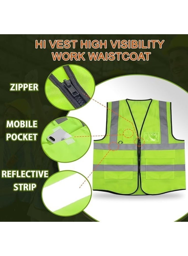 TEAKWOOD High Visibility Reflective Safety Vest Work Waistcoat, Reflective Tape strips Road Costruction Green Color Safety Use Vests(XL) - Image 4