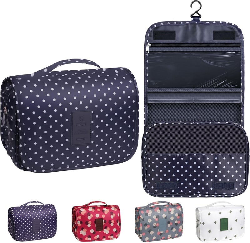 YEMEDA Toiletry Bag Travel Bag with Hanging Hook, Waterproof Capacity Hanging Multifunctional Makeup Bag for Toiletries, Portable Cosmetic Bag Travel Organizer for Women and Men(Navy Dot) - Image 1