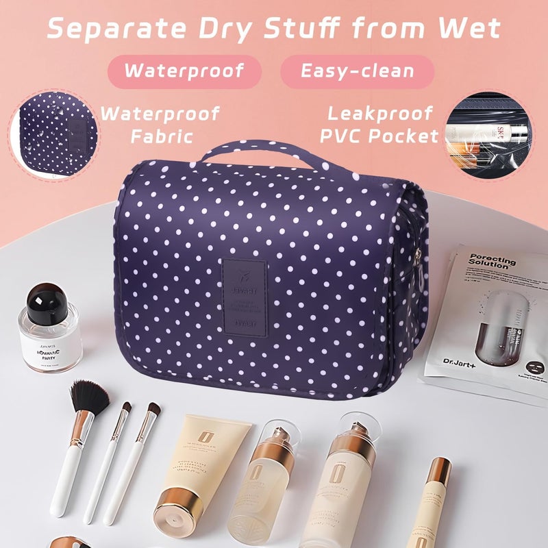 YEMEDA Toiletry Bag Travel Bag with Hanging Hook, Waterproof Capacity Hanging Multifunctional Makeup Bag for Toiletries, Portable Cosmetic Bag Travel Organizer for Women and Men(Navy Dot) - Image 5