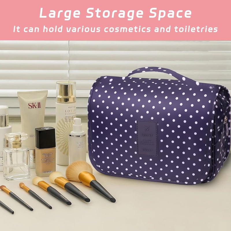 YEMEDA Toiletry Bag Travel Bag with Hanging Hook, Waterproof Capacity Hanging Multifunctional Makeup Bag for Toiletries, Portable Cosmetic Bag Travel Organizer for Women and Men(Navy Dot) - Image 4