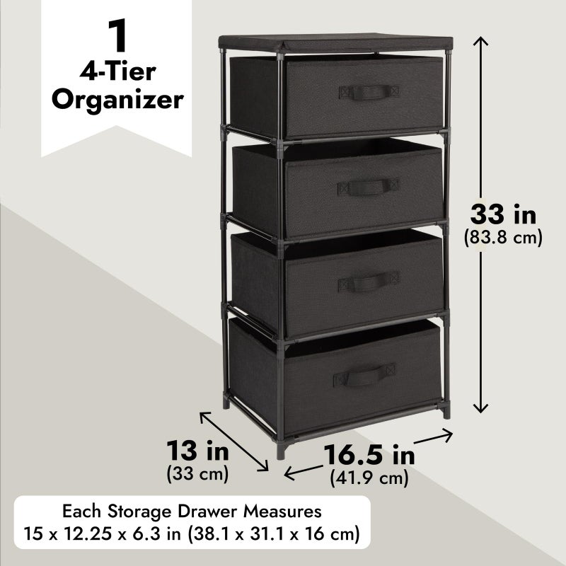 Juvale 4-Tier Fabric Dresser for Closet - 16.5 x 13 x 33 in, Black - Storage Cabinet with Drawers, Closet Drawers & Bedroom Storage - Image 5
