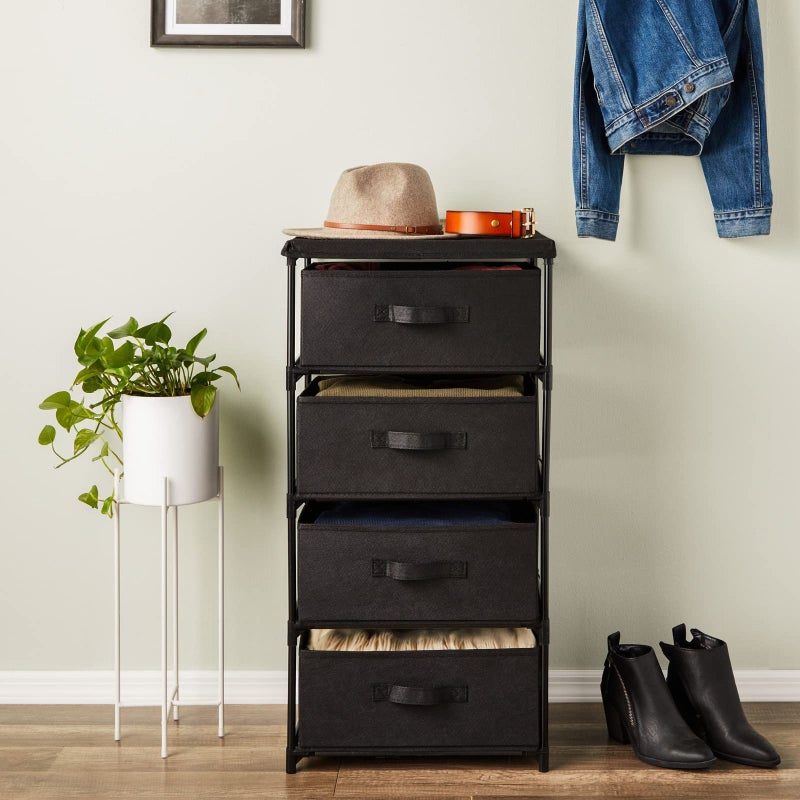 Juvale 4-Tier Fabric Dresser for Closet - 16.5 x 13 x 33 in, Black - Storage Cabinet with Drawers, Closet Drawers & Bedroom Storage - Image 4