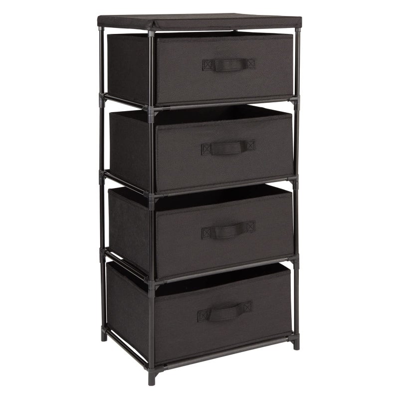 Juvale 4-Tier Fabric Dresser for Closet - 16.5 x 13 x 33 in, Black - Storage Cabinet with Drawers, Closet Drawers & Bedroom Storage - Image 1