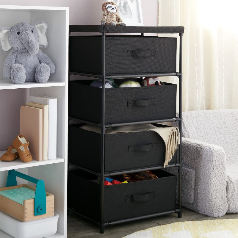 Juvale 4-Tier Fabric Dresser for Closet - 16.5 x 13 x 33 in, Black - Storage Cabinet with Drawers, Closet Drawers & Bedroom Storage - Image 2