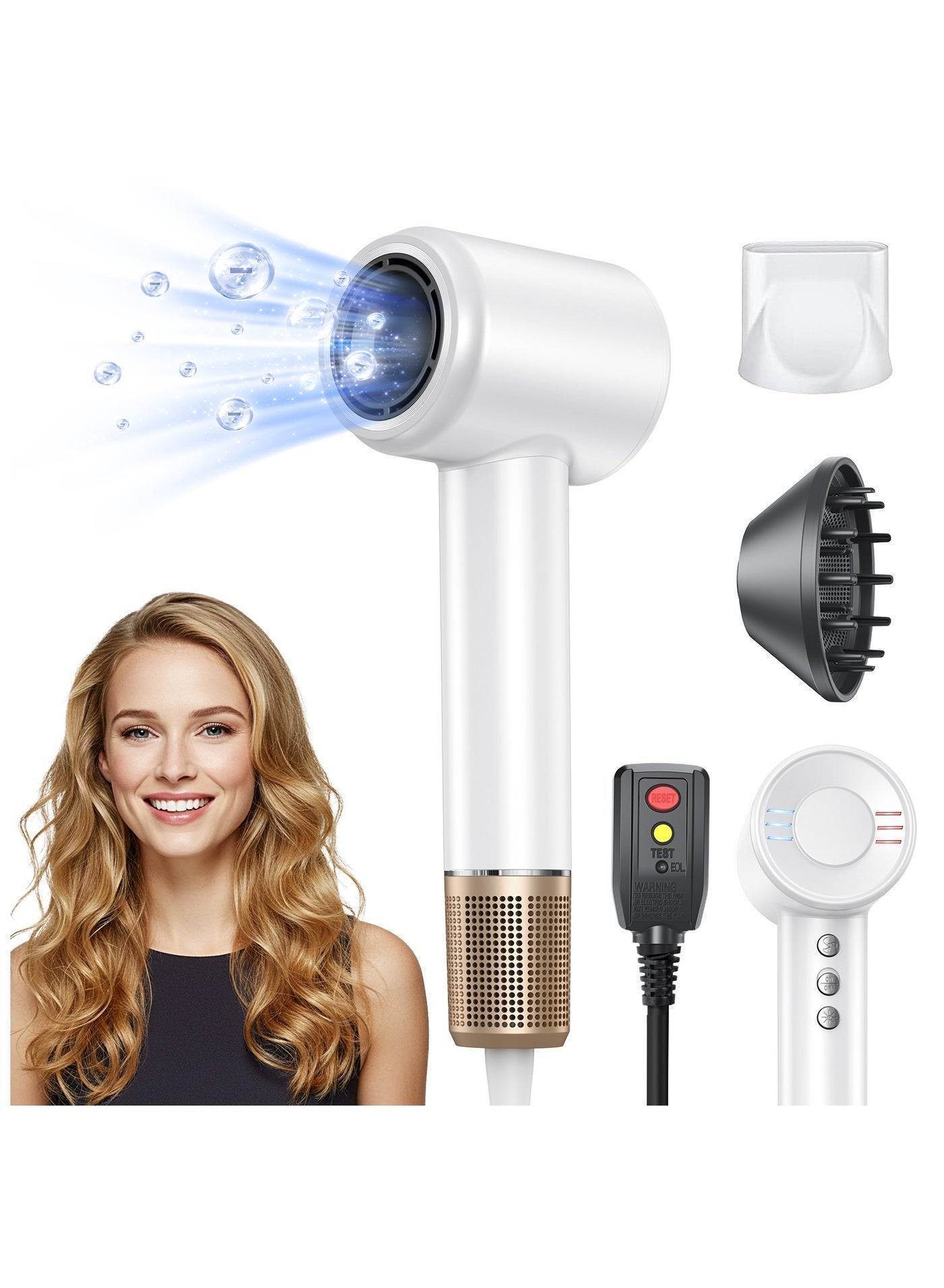 Hair Dryer, 500 Millions Negative Ionic Care Blow Dryer for Fast Drying, Professional 120000RPM High-Speed Hairdryer Low Noise Thermo-Control