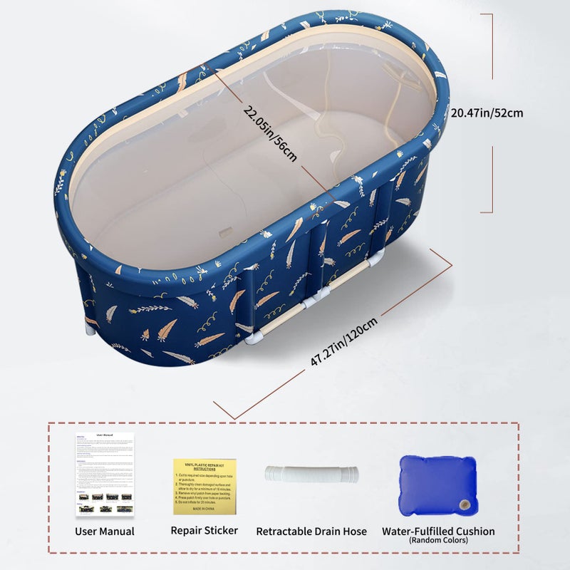 LERGNA Portable Bathtub,Foldable Freestanding Bathtub,Japanese Soaking Tub,Shower Stall Tub,Bathroom Folding SPA Bath For Adults, Boys & Girls,Outdoor/Indoor Hot Ice Bath,47 Inch,Blue,PVC & Al Alloy - Image 2