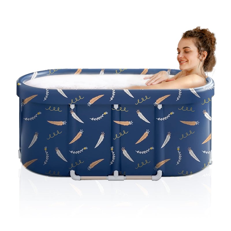 LERGNA Portable Bathtub,Foldable Freestanding Bathtub,Japanese Soaking Tub,Shower Stall Tub,Bathroom Folding SPA Bath For Adults, Boys & Girls,Outdoor/Indoor Hot Ice Bath,47 Inch,Blue,PVC & Al Alloy - Image 1