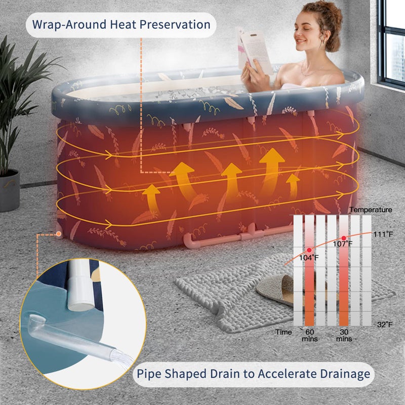 LERGNA Portable Bathtub,Foldable Freestanding Bathtub,Japanese Soaking Tub,Shower Stall Tub,Bathroom Folding SPA Bath For Adults, Boys & Girls,Outdoor/Indoor Hot Ice Bath,47 Inch,Blue,PVC & Al Alloy - Image 5