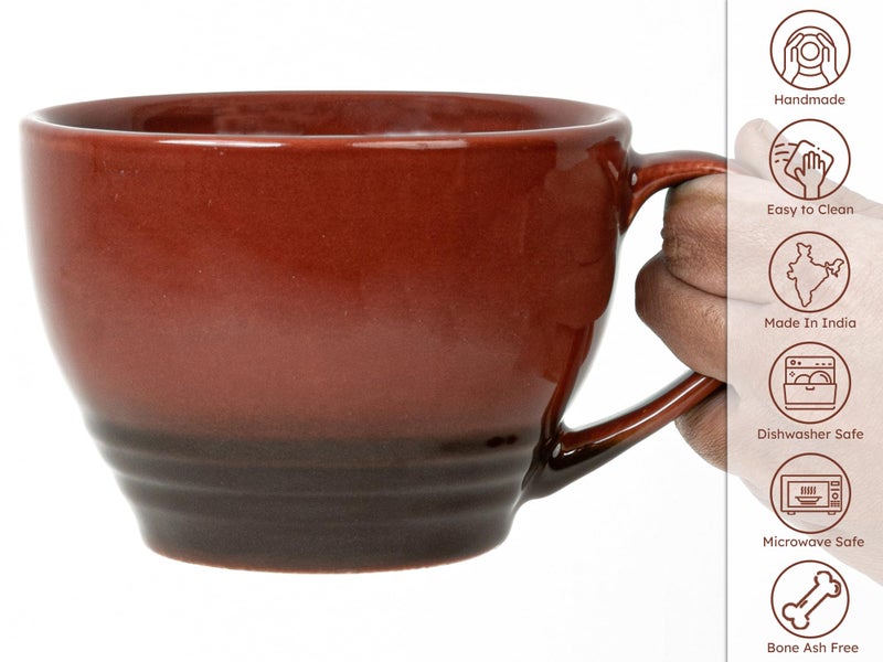 Bodhi House Large Ceramic Coffee Mug | Microwave & Dishwasher Safe | Bone-Ash Free Cappuccino Mug | Multi-Purpose Food Grade Latte Coffee Mug Ideal for Daily Use & Gifting (500ml | Deep Red) - Image 5
