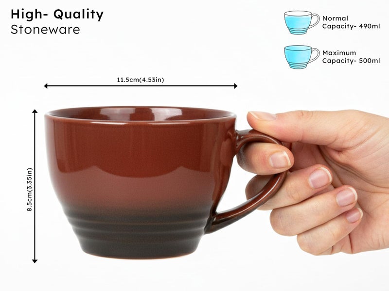 Bodhi House Large Ceramic Coffee Mug | Microwave & Dishwasher Safe | Bone-Ash Free Cappuccino Mug | Multi-Purpose Food Grade Latte Coffee Mug Ideal for Daily Use & Gifting (500ml | Deep Red) - Image 3