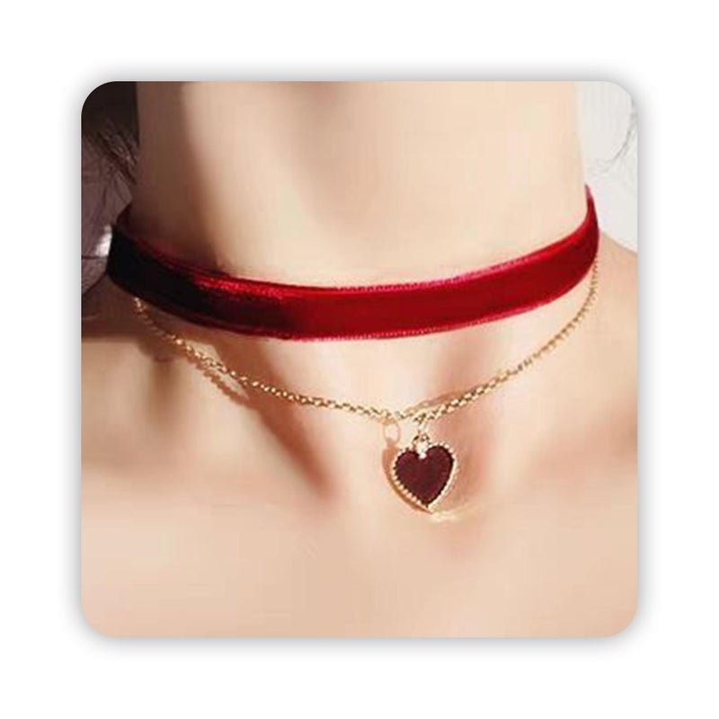 Dayaney Red Heart Necklace  Red Choker Necklace For Women  Gothic Vintage Choker Necklace  Red Velvet Choker Heart Jewelry Gold Chain Choker As Valentines Day Gifts For Her - Image 1