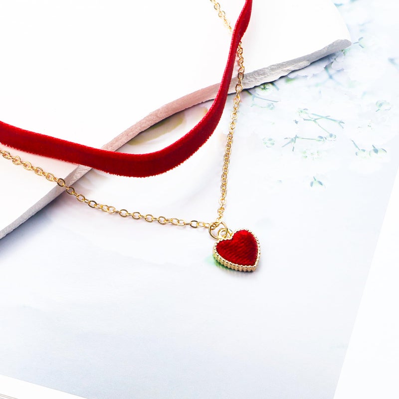 Dayaney Red Heart Necklace  Red Choker Necklace For Women  Gothic Vintage Choker Necklace  Red Velvet Choker Heart Jewelry Gold Chain Choker As Valentines Day Gifts For Her - Image 5