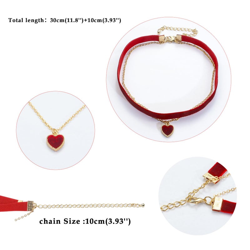 Dayaney Red Heart Necklace  Red Choker Necklace For Women  Gothic Vintage Choker Necklace  Red Velvet Choker Heart Jewelry Gold Chain Choker As Valentines Day Gifts For Her - Image 3