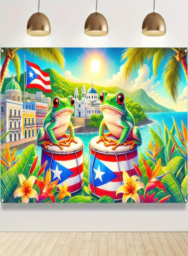 BlissYard Puerto Rico Coqui Frog Banner Backdrop Party Decor Party Photography Background 71 x 43 inch Indoor Outdoor Porch Sign For Birthday Christmas - Image 2