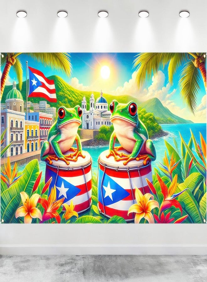 BlissYard Puerto Rico Coqui Frog Banner Backdrop Party Decor Party Photography Background 71 x 43 inch Indoor Outdoor Porch Sign For Birthday Christmas - Image 1