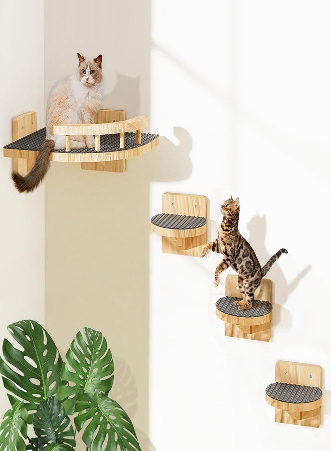 Chuiendi Cat Wall Shelves with 3 Steps, Wooden Cat Wall Furniture up to 25lbs, Floating Stairs for Small/Medium Cats, Kitty Wide Climber Shelf with Cozy Perch for Indoor, Sleeping,Jumping, Playing - Image 1