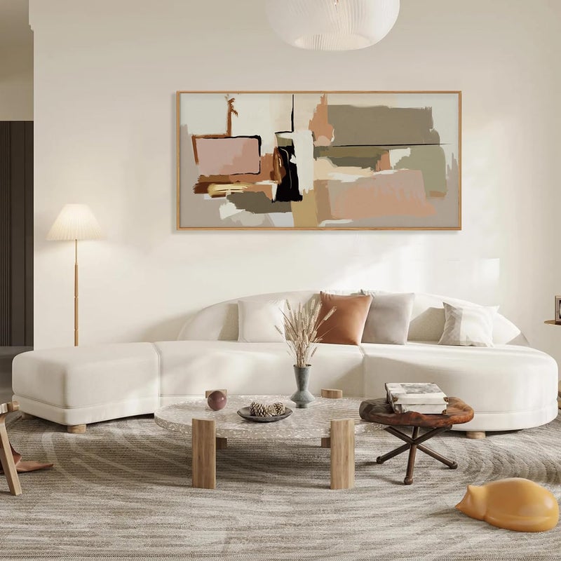 DRACIT Abstract Neutral Brushstroke Framed Canvas Wall Art Set,Minimalist Beige Toned Color Blend Wall Decor,Modern Color Block Geometric Artwork for Living Room,Bedroom-20 x40 - Image 2