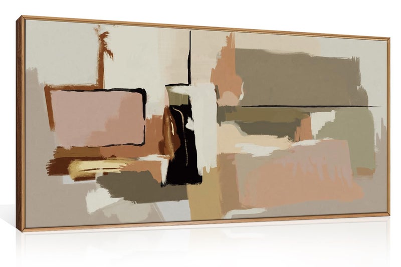 DRACIT Abstract Neutral Brushstroke Framed Canvas Wall Art Set,Minimalist Beige Toned Color Blend Wall Decor,Modern Color Block Geometric Artwork for Living Room,Bedroom-20 x40 - Image 1