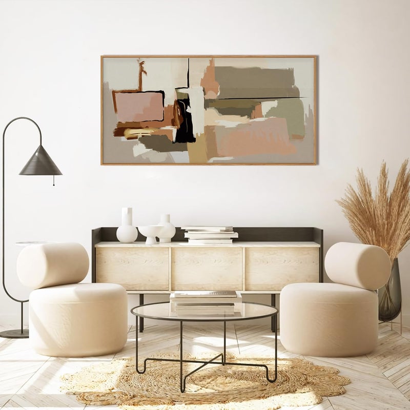 DRACIT Abstract Neutral Brushstroke Framed Canvas Wall Art Set,Minimalist Beige Toned Color Blend Wall Decor,Modern Color Block Geometric Artwork for Living Room,Bedroom-20 x40 - Image 3