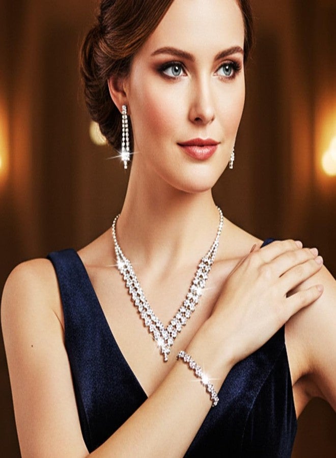 جورايس طقم مجوهرات GORAIS المرصع بأحجار الراين، فضي اللون، مناسب لحفلات الزفاف والخطوبة، للنساء والعرائس - Image 4