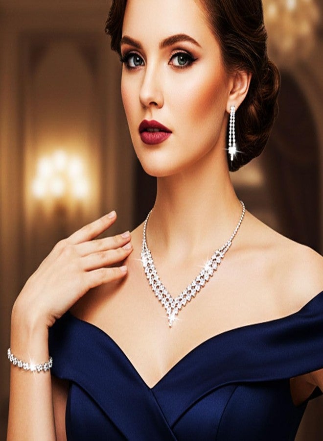 جورايس طقم مجوهرات GORAIS المرصع بأحجار الراين، فضي اللون، مناسب لحفلات الزفاف والخطوبة، للنساء والعرائس - Image 3