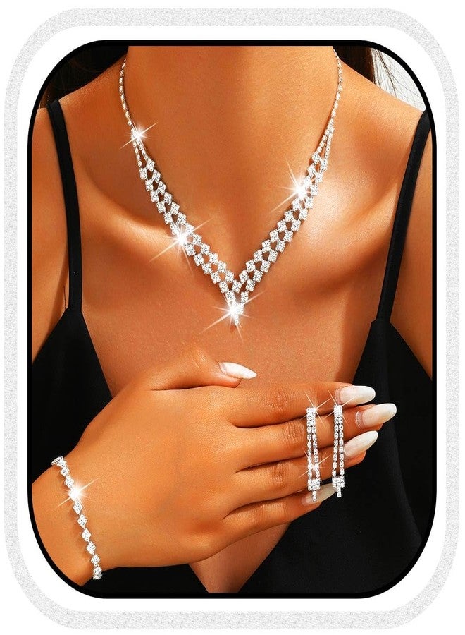 جورايس طقم مجوهرات GORAIS المرصع بأحجار الراين، فضي اللون، مناسب لحفلات الزفاف والخطوبة، للنساء والعرائس - Image 1
